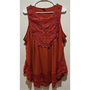 Women’s Elegant Lace Trim Sleeveless Top - Rust